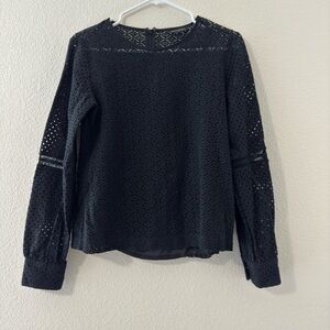 Banana Republic Black Eyelet Lace Long Sleeve Top Sz Small